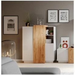 Buffets BOBOCHIC - Buffet Haut 3 Portes 110 Cm SIERRO - Blanc Et Chêne 4 Buffets BOBOCHIC - Buffet Haut 3 Portes 110 Cm SIERRO - Blanc Et Chêne -Buffet et enfilade Soldes 53094489 2