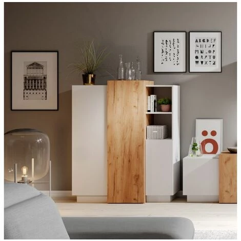 Buffets BOBOCHIC - Buffet Haut 3 Portes 110 Cm SIERRO - Blanc Et Chêne 2 Buffets BOBOCHIC - Buffet Haut 3 Portes 110 Cm SIERRO - Blanc Et Chêne – Image 2