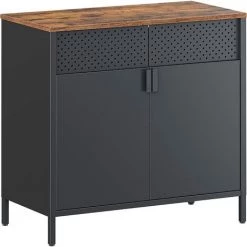 SONGMICS Meuble De Rangement, Buffet, Double Porte Aimantée, Avec étagère Réglable, Pour Salle à Manger, Salon, Cuisine, Entrée, Cadre En Acier, Style Industriel, Marron Rustique Et Noir LSC102B01 - Marron Rustique Et Noir