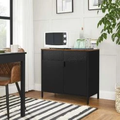 SONGMICS Meuble De Rangement, Buffet, Double Porte Aimantée, Avec étagère Réglable, Pour Salle à Manger, Salon, Cuisine, Entrée, Cadre En Acier, Style Industriel, Marron Rustique Et Noir LSC102B01 - Marron Rustique Et Noir -Buffet et enfilade Soldes 53100512 3