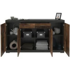 Buffet 2 Tiroirs 4 Portes L160 X P34,9 Cm - Bristol - Calicosy - Chêne Vintage - Chêne Vintage -Buffet et enfilade Soldes 53108937 2