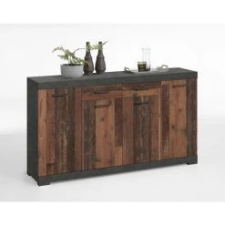 Buffet 2 Tiroirs 4 Portes L160 X P34,9 Cm - Bristol - Calicosy - Chêne Vintage - Chêne Vintage -Buffet et enfilade Soldes 53108937 3