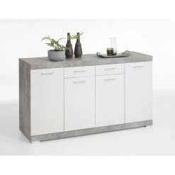 Buffet 2 Tiroirs 4 Portes L160 Cm - Bristol - Calicosy - Gris Béton - Gris Béton