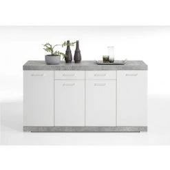 Buffet 2 Tiroirs 4 Portes L160 Cm - Bristol - Calicosy - Gris Béton - Gris Béton -Buffet et enfilade Soldes 53108950 3