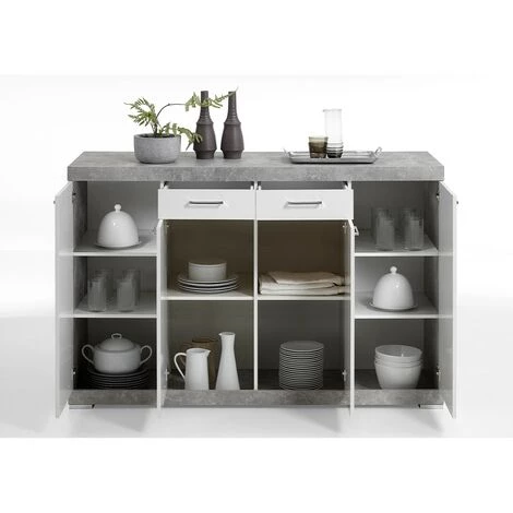 Buffet 4 Portes 2 Tiroirs L160 X H109cm - Bristol - Calicosy - Gris Béton - Gris Béton 2 Buffet 4 Portes 2 Tiroirs L160 X H109cm - Bristol - Calicosy - Gris Béton - Gris Béton – Image 2