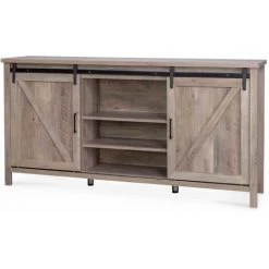 ALICE'S HOME Buffet En Décor Bois Gris 160x39x80cm - Galant - 4 étagères. 7 Compartiments De Rangement - Bois Gris