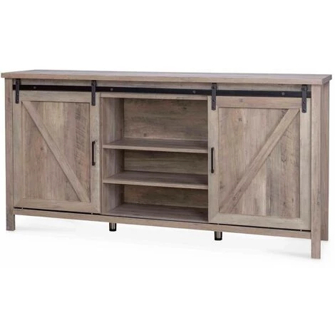 ALICE'S HOME Buffet En Décor Bois Gris 160x39x80cm - Galant - 4 étagères. 7 Compartiments De Rangement - Bois Gris 1 ALICE'S HOME Buffet En Décor Bois Gris 160x39x80cm - Galant - 4 étagères. 7 Compartiments De Rangement - Bois Gris