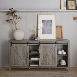 ALICE'S HOME Buffet En Décor Bois Gris 160x39x80cm - Galant - 4 étagères. 7 Compartiments De Rangement - Bois Gris 9 ALICE'S HOME Buffet En Décor Bois Gris 160x39x80cm - Galant - 4 étagères. 7 Compartiments De Rangement - Bois Gris -Buffet et enfilade Soldes 53302536 5