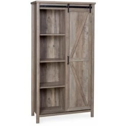 ALICE'S GARDEN Vaisselier En Décor Bois Gris 90x39x170cm - Galant - 6 étagères. 8 Compartiments De Rangements - Bois Gris