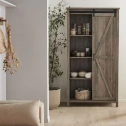 ALICE'S GARDEN Vaisselier En Décor Bois Gris 90x39x170cm - Galant - 6 étagères. 8 Compartiments De Rangements - Bois Gris -Buffet et enfilade Soldes 53302538 3