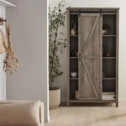 ALICE'S GARDEN Vaisselier En Décor Bois Gris 90x39x170cm - Galant - 6 étagères. 8 Compartiments De Rangements - Bois Gris -Buffet et enfilade Soldes 53302538 4