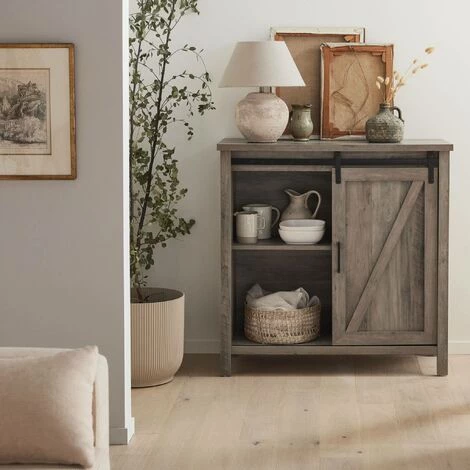 ALICE'S GARDEN Buffet En Décor Bois Gris 90x39x90cm - Galant - 2 étagères. 4 Compartiments De Rangement - Bois Gris 2 ALICE'S GARDEN Buffet En Décor Bois Gris 90x39x90cm - Galant - 2 étagères. 4 Compartiments De Rangement - Bois Gris – Image 2