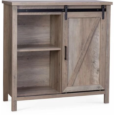 ALICE'S GARDEN Buffet En Décor Bois Gris 90x39x90cm - Galant - 2 étagères. 4 Compartiments De Rangement - Bois Gris 4 ALICE'S GARDEN Buffet En Décor Bois Gris 90x39x90cm - Galant - 2 étagères. 4 Compartiments De Rangement - Bois Gris – Image 4