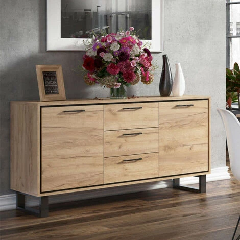 DANSMAMAISON Buffet 2 Portes 3 Tiroirs Chêne Blond/Noir - DOINIO - L 140 X L 45 X H 78 Cm - Bois 1 DANSMAMAISON Buffet 2 Portes 3 Tiroirs Chêne Blond/Noir - DOINIO - L 140 X L 45 X H 78 Cm - Bois