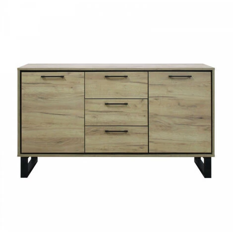 DANSMAMAISON Buffet 2 Portes 3 Tiroirs Chêne Blond/Noir - DOINIO - L 140 X L 45 X H 78 Cm - Bois 2 DANSMAMAISON Buffet 2 Portes 3 Tiroirs Chêne Blond/Noir - DOINIO - L 140 X L 45 X H 78 Cm - Bois â Image 2