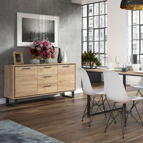 DANSMAMAISON Buffet 2 Portes 3 Tiroirs Chêne Blond/Noir - DOINIO - L 140 X L 45 X H 78 Cm - Bois 3 DANSMAMAISON Buffet 2 Portes 3 Tiroirs Chêne Blond/Noir - DOINIO - L 140 X L 45 X H 78 Cm - Bois â Image 3