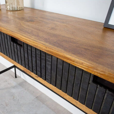 DIMEHOUSE Felix Coiffeuse Industrielle Bois 135x80 Cm - Noir, Brun 2 DIMEHOUSE Felix Coiffeuse Industrielle Bois 135x80 Cm - Noir, Brun – Image 2