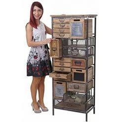 NOVA Buffet De Colonne Commode En Métal Et Bois 33x56x143cm Style Vintage -Buffet et enfilade Soldes 53576337 2