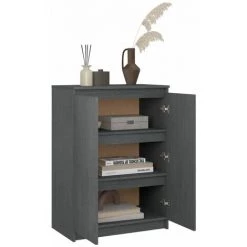 Buffet 60x36x84 Cm Bois De Pin Massif Gris VidaXL -Buffet et enfilade Soldes 53601004 4