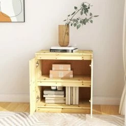 VidaXL Armoire Latérale 60x36x65 Cm Bois De Sapin Massif - Brun -Buffet et enfilade Soldes 53601076 3