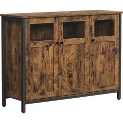 VASAGLE Meuble De Rangement, Buffet, Avec Placard 3 Portes, Pour Salle à Manger, Salon, Cuisine, Entrée, Cadre En Acier, Style Industriel, Marron Rustique Et Noir Par SONGMICS LSC099B01 - Marron Rustique Et Noir