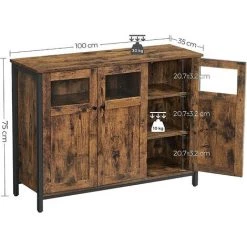 VASAGLE Meuble De Rangement, Buffet, Avec Placard 3 Portes, Pour Salle à Manger, Salon, Cuisine, Entrée, Cadre En Acier, Style Industriel, Marron Rustique Et Noir Par SONGMICS LSC099B01 - Marron Rustique Et Noir -Buffet et enfilade Soldes 53602113 5