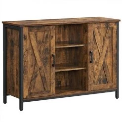 VASAGLE Buffet, Meuble De Rangement, Avec Placards Et étagères, Portes Façon Grange, Pour Salle à Manger, Cuisine, Salon, Couloir, Style Industriel, Marron Rustique Et Noir Par SONGMICS LSC098B01 - Marron Rustique Et Noir