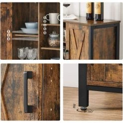 VASAGLE Buffet, Meuble De Rangement, Avec Placards Et étagères, Portes Façon Grange, Pour Salle à Manger, Cuisine, Salon, Couloir, Style Industriel, Marron Rustique Et Noir Par SONGMICS LSC098B01 - Marron Rustique Et Noir -Buffet et enfilade Soldes 53602116 4