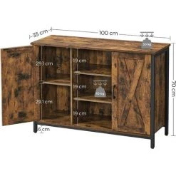 VASAGLE Buffet, Meuble De Rangement, Avec Placards Et étagères, Portes Façon Grange, Pour Salle à Manger, Cuisine, Salon, Couloir, Style Industriel, Marron Rustique Et Noir Par SONGMICS LSC098B01 - Marron Rustique Et Noir -Buffet et enfilade Soldes 53602116 5