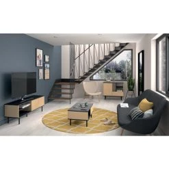 SYMBIOSIS - Buffet LORD 1 Porte Chêne Clair Et Noir - Rovere Chiaro E Nero -Buffet et enfilade Soldes 53618380 2