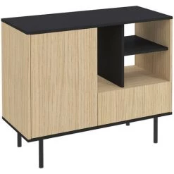 SYMBIOSIS - Buffet LORD 1 Porte Chêne Clair Et Noir - Rovere Chiaro E Nero -Buffet et enfilade Soldes 53618380 3