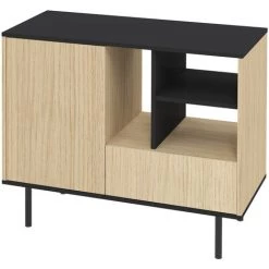 SYMBIOSIS - Buffet LORD 1 Porte Chêne Clair Et Noir - Rovere Chiaro E Nero -Buffet et enfilade Soldes 53618380 4