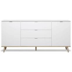 LES TENDANCES GÖTEBORG Buffet Bas - Style Scandinave - Décor Chene Et Blanc - L 180 Cm