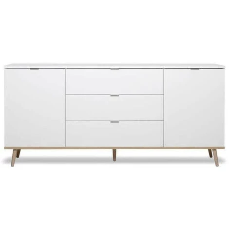 LES TENDANCES GÖTEBORG Buffet Bas - Style Scandinave - Décor Chene Et Blanc - L 180 Cm 1 LES TENDANCES GÖTEBORG Buffet Bas - Style Scandinave - Décor Chene Et Blanc - L 180 Cm