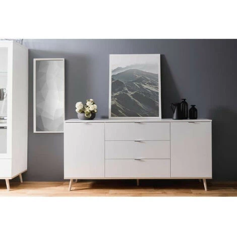 LES TENDANCES GÖTEBORG Buffet Bas - Style Scandinave - Décor Chene Et Blanc - L 180 Cm 2 LES TENDANCES GÖTEBORG Buffet Bas - Style Scandinave - Décor Chene Et Blanc - L 180 Cm – Image 2
