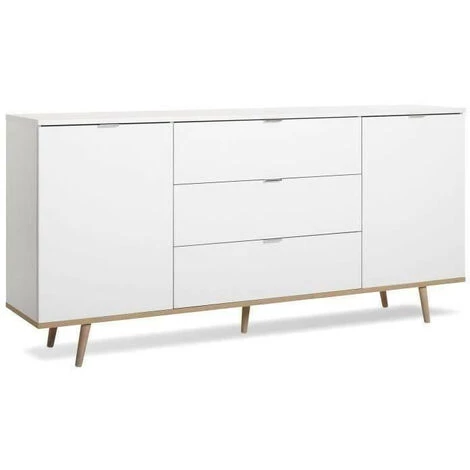 LES TENDANCES GÖTEBORG Buffet Bas - Style Scandinave - Décor Chene Et Blanc - L 180 Cm 3 LES TENDANCES GÖTEBORG Buffet Bas - Style Scandinave - Décor Chene Et Blanc - L 180 Cm – Image 3