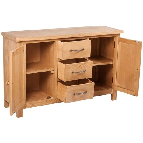 LITZEE Buffet Avec 3 Tiroirs 110 X 33,5 X 70 Cm Bois De Chêne Massif # 2 LITZEE Buffet Avec 3 Tiroirs 110 X 33,5 X 70 Cm Bois De Chêne Massif # – Image 2