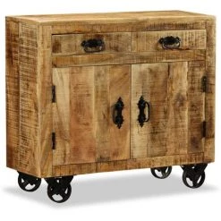 LITZEE Buffet Avec 2 Tiroirs Et 1 Armoire Bois De Manguier Brut # -Buffet et enfilade Soldes 53765909 3