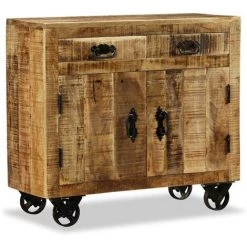 LITZEE Buffet Avec 2 Tiroirs Et 1 Armoire Bois De Manguier Brut # -Buffet et enfilade Soldes 53765909 5