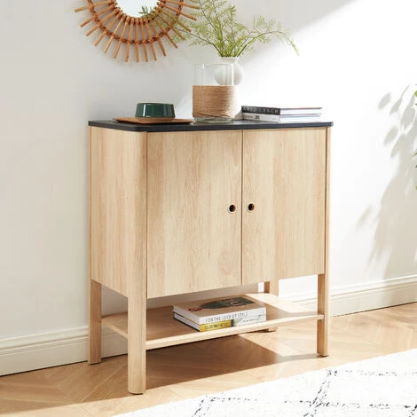 BAïTA Buffet JAPENDI Effet Chêne Et Gris Anthracite 80cm - Bois 2 BAïTA Buffet JAPENDI Effet Chêne Et Gris Anthracite 80cm - Bois – Image 2