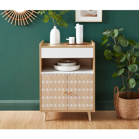 BAïTA Desserte De Cuisine LEIKA Effet Chêne Et Motifs Blancs 60cm - Bois 2 BAïTA Desserte De Cuisine LEIKA Effet Chêne Et Motifs Blancs 60cm - Bois – Image 2