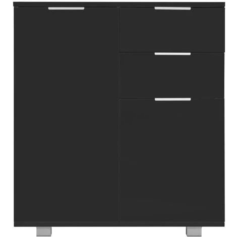 LITZEE Buffet Noir Brillant 71 X 35 X 76 Cm Aggloméré # 2 LITZEE Buffet Noir Brillant 71 X 35 X 76 Cm Aggloméré # – Image 2