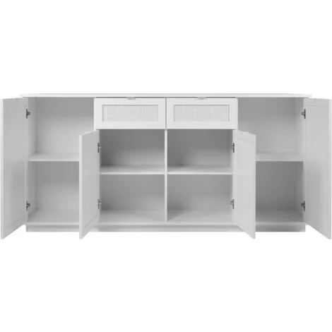 CAESAROO Buffet 180x40 Cm Blanc Mat Avec Quatre Portes Et Deux Tiroirs Effet Osier | Blanc 2 CAESAROO Buffet 180x40 Cm Blanc Mat Avec Quatre Portes Et Deux Tiroirs Effet Osier | Blanc – Image 2