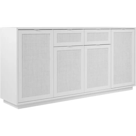CAESAROO Buffet 180x40 Cm Blanc Mat Avec Quatre Portes Et Deux Tiroirs Effet Osier | Blanc 4 CAESAROO Buffet 180x40 Cm Blanc Mat Avec Quatre Portes Et Deux Tiroirs Effet Osier | Blanc – Image 4