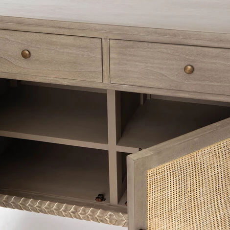 Amadeus - Buffet 2 Portes Et 2 Tiroirs INSPIRATION 100x40x80 Cm Bois Et Rotin - Multicolore 3 Amadeus - Buffet 2 Portes Et 2 Tiroirs INSPIRATION 100x40x80 Cm Bois Et Rotin - Multicolore – Image 3