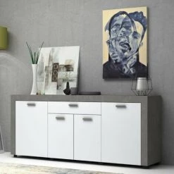 WEBMARKETPOINT Buffet 4 Portes 1 Tiroir Béton Gris Et Blanc Cm 177x40xh.76