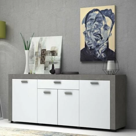 WEBMARKETPOINT Buffet 4 Portes 1 Tiroir Béton Gris Et Blanc Cm 177x40xh.76 1 WEBMARKETPOINT Buffet 4 Portes 1 Tiroir Béton Gris Et Blanc Cm 177x40xh.76