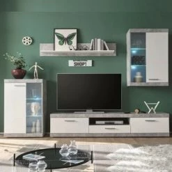 WEBMARKETPOINT Mur De Rangement En Béton Blanc 255 Cm Catlin Cm 255x40xh. 190 -Buffet et enfilade Soldes 54075890 2