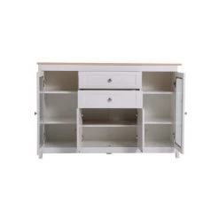 MERKMAK Buffet Grain De Bois Blanc Avec 4 Portes En Verre Incruste 2 Tiroirs Capacite De Poids 30 Kg 120 X 37 X 80 Cm 6 MERKMAK Buffet Grain De Bois Blanc Avec 4 Portes En Verre Incruste 2 Tiroirs Capacite De Poids 30 Kg 120 X 37 X 80 Cm -Buffet et enfilade Soldes 54079935 3