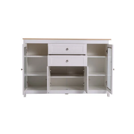 MERKMAK Buffet Grain De Bois Blanc Avec 4 Portes En Verre Incruste 2 Tiroirs Capacite De Poids 30 Kg 120 X 37 X 80 Cm 3 MERKMAK Buffet Grain De Bois Blanc Avec 4 Portes En Verre Incruste 2 Tiroirs Capacite De Poids 30 Kg 120 X 37 X 80 Cm – Image 3